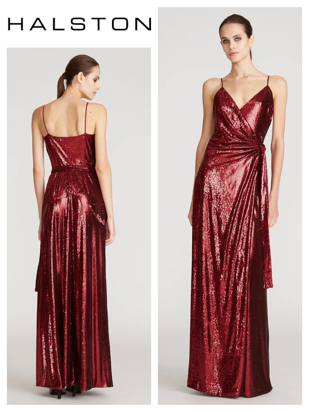HALSTON Amiel Sequin Wrap Gown